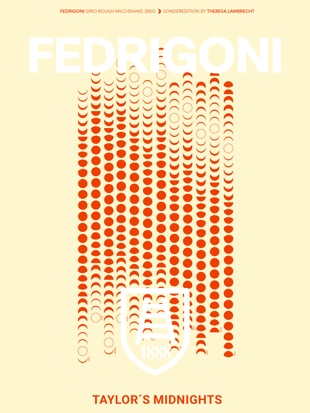 Moon Code Poster der Mondphasen 2022 inspiriert vom Album Midnights von Taylor Swift. Limitierte Künstleredition auf Fedrigoni Milchshake Papier.