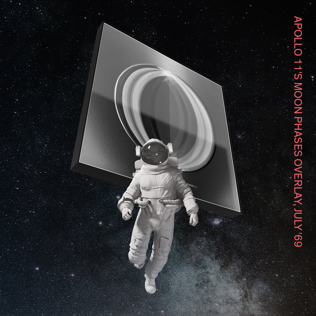 Apollo 11 Mondphasen Kunst von Theresa Lambrecht – limitierte Edition, inspiriert von der historischen Mondlandung 1969. Hochwertige Moon Phase Art für Sammler und Designliebhaber.