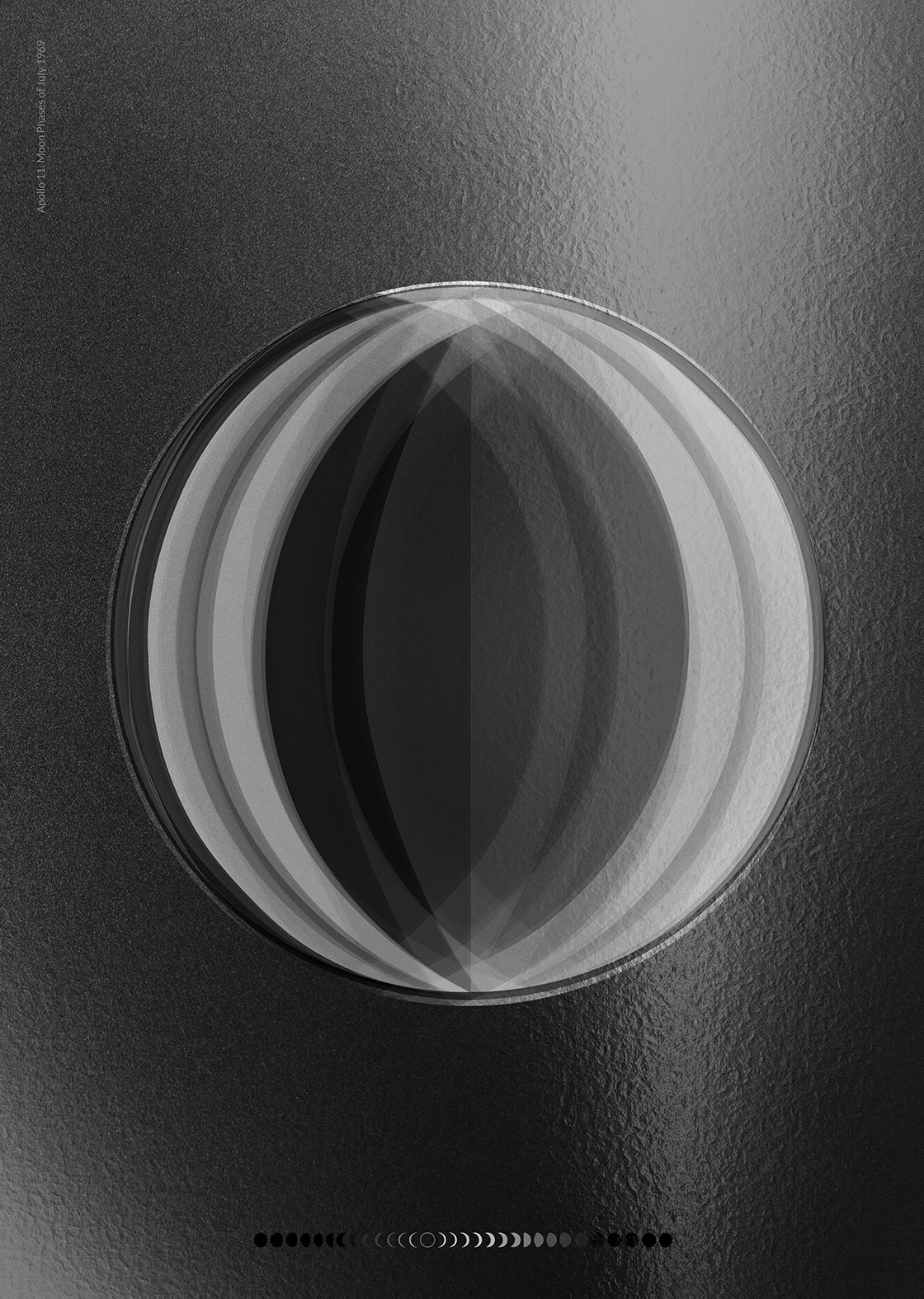 Apollo 11 Mondphasen Poster A3 – Limitierte Edition von Theresa Lambrecht, inspiriert von der Mondlandung 1969, auf hochwertigem Kunstdruckpapier.