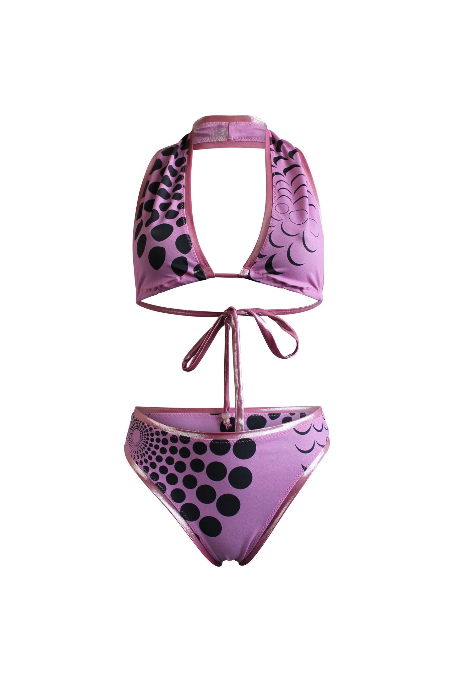 Pinker Designer Bikini mit Mond Pattern Print, nachhaltiges Material, limitierte Fashion Edition, Kollaboration mit Lettau Fashion, Lunar Circles 