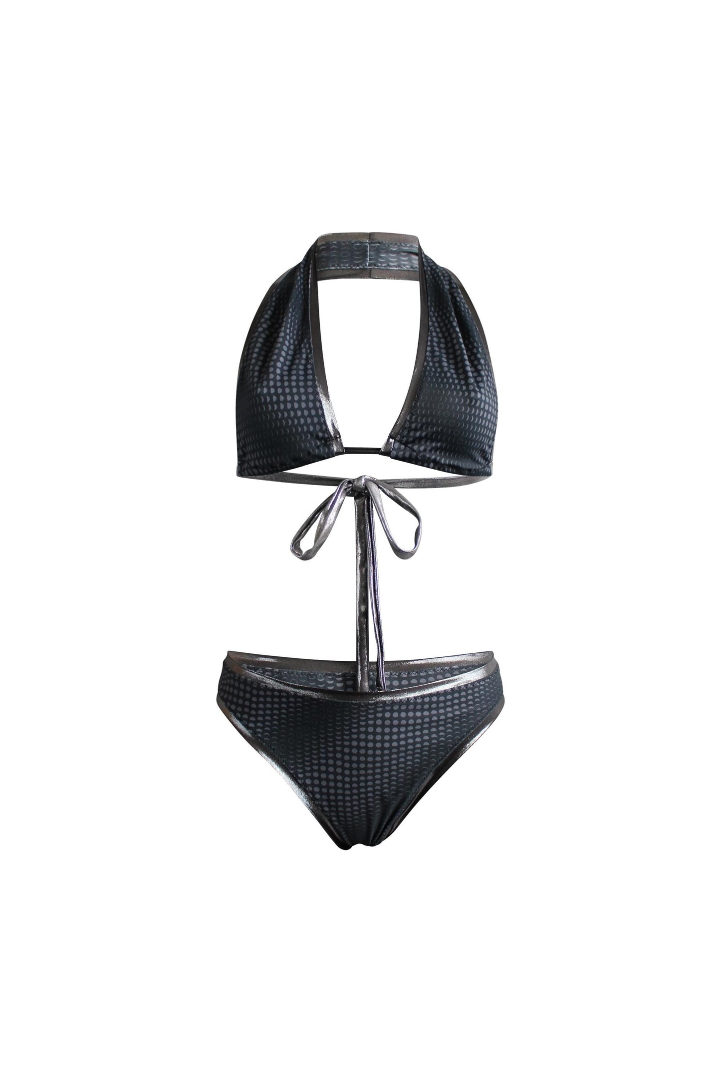 Schwarzes Designer Bikini mit Mond Pattern Print, nachhaltiges Material, limitierte Fashion Edition, Kollaboration mit Lettau Fashion, Lunar Circles 