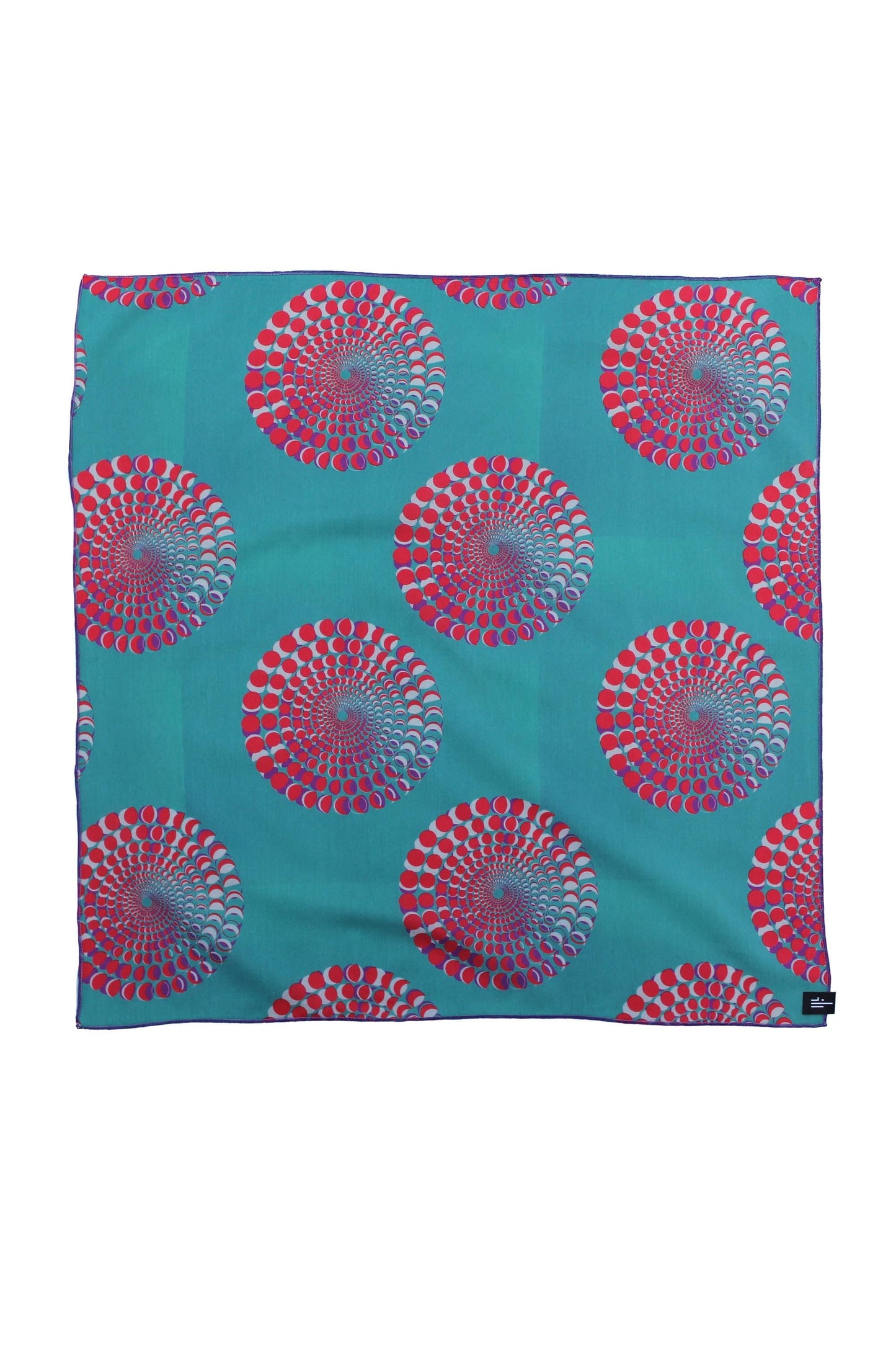 Türkises Designer Tuch mit Mond Pattern Print, Bio Seide, limitierte Edition Fashion Kollaboration, Lunar Circles 