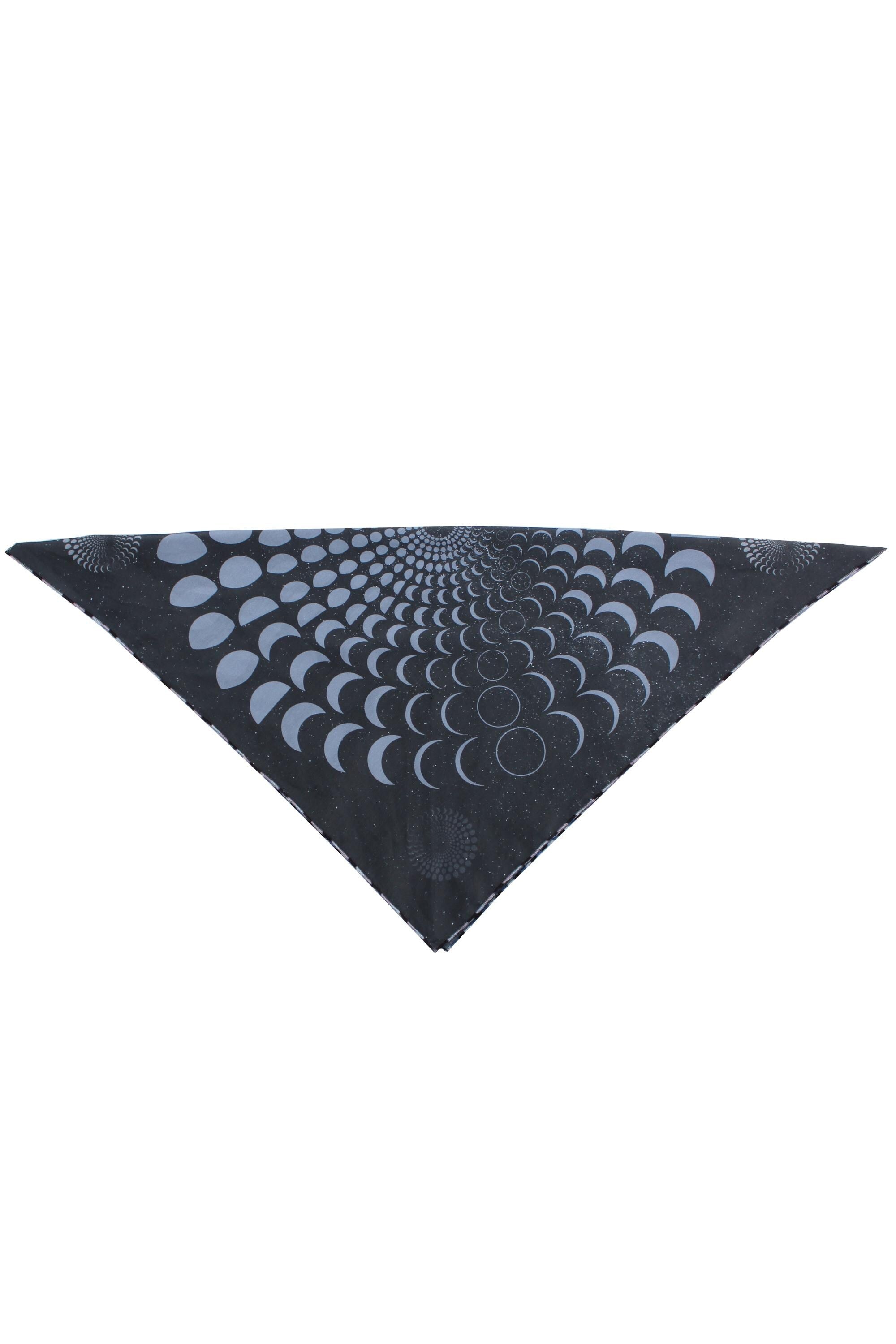 Schwarzes Designer Tuch mit Mond Pattern Print, Bio Seide, limitierte Edition Fashion Kollaboration, Lunar Circles 