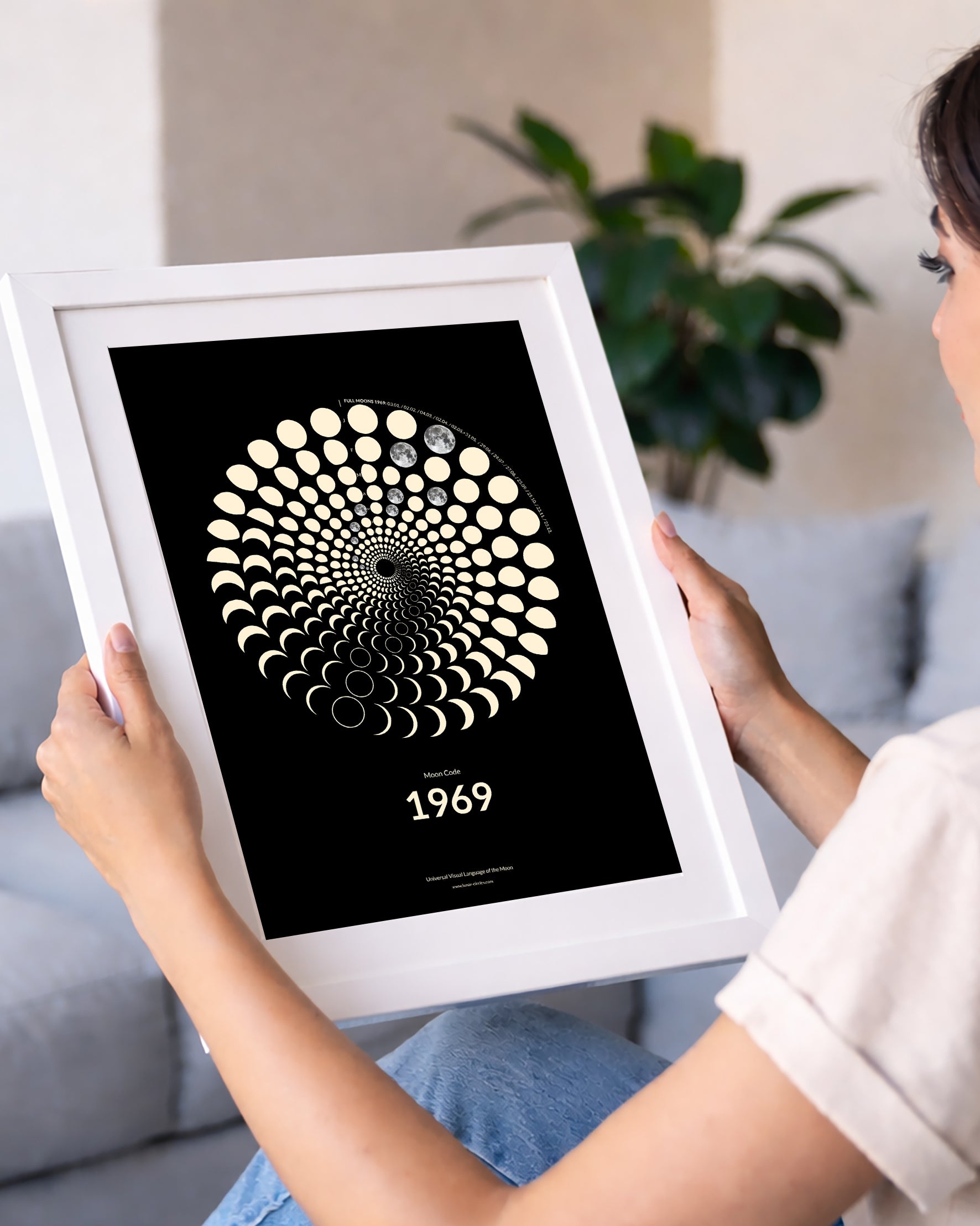 1969 Moon Phase Poster als persönliches Geschenk – Einzigartiges Geburtsjahr-Poster mit 365 Mondphasen