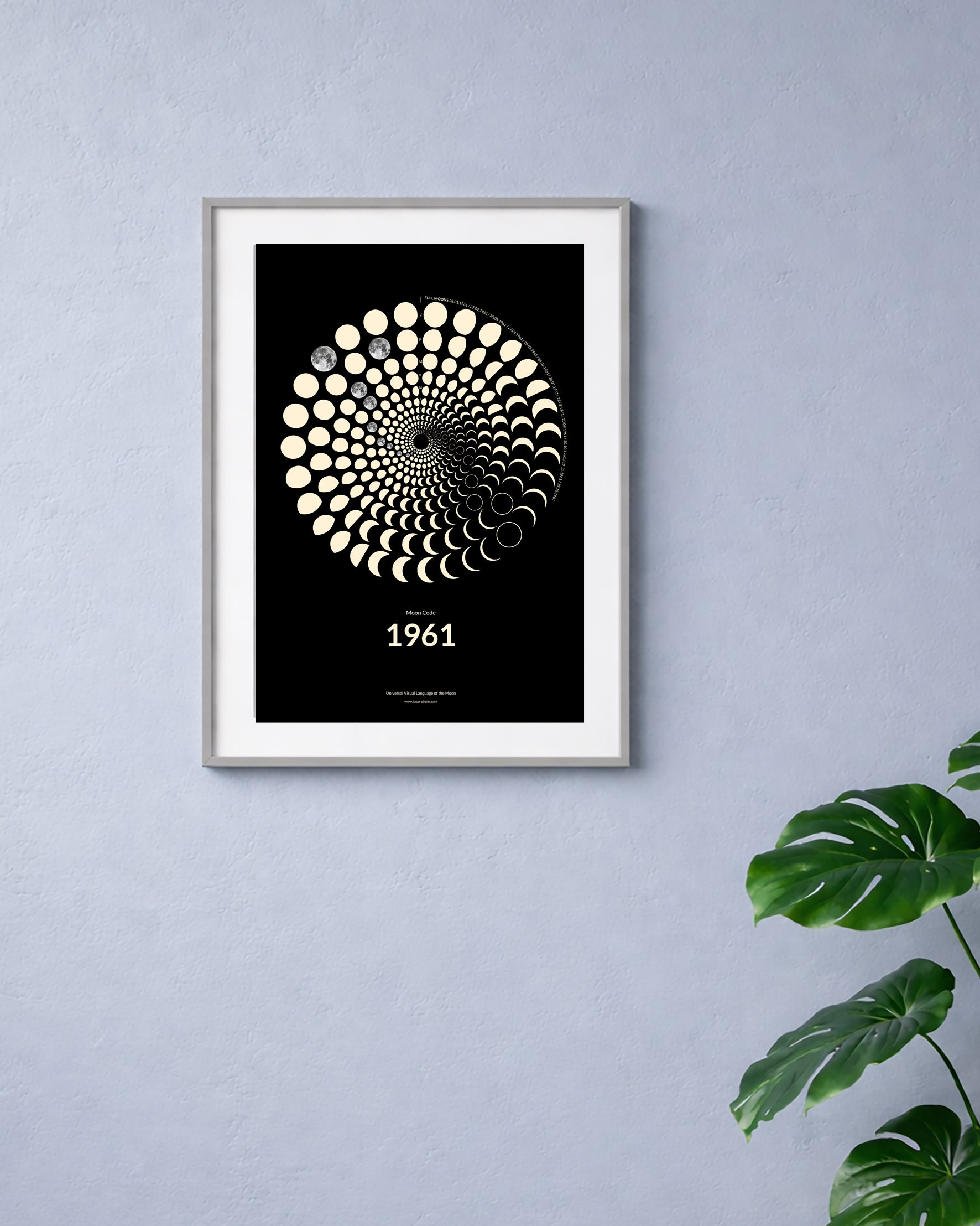 1961 Moon Code Poster an der Wand – Heritage Collection Lunar Art für 60. Geburtstag und Apollo 11 Jubiläum