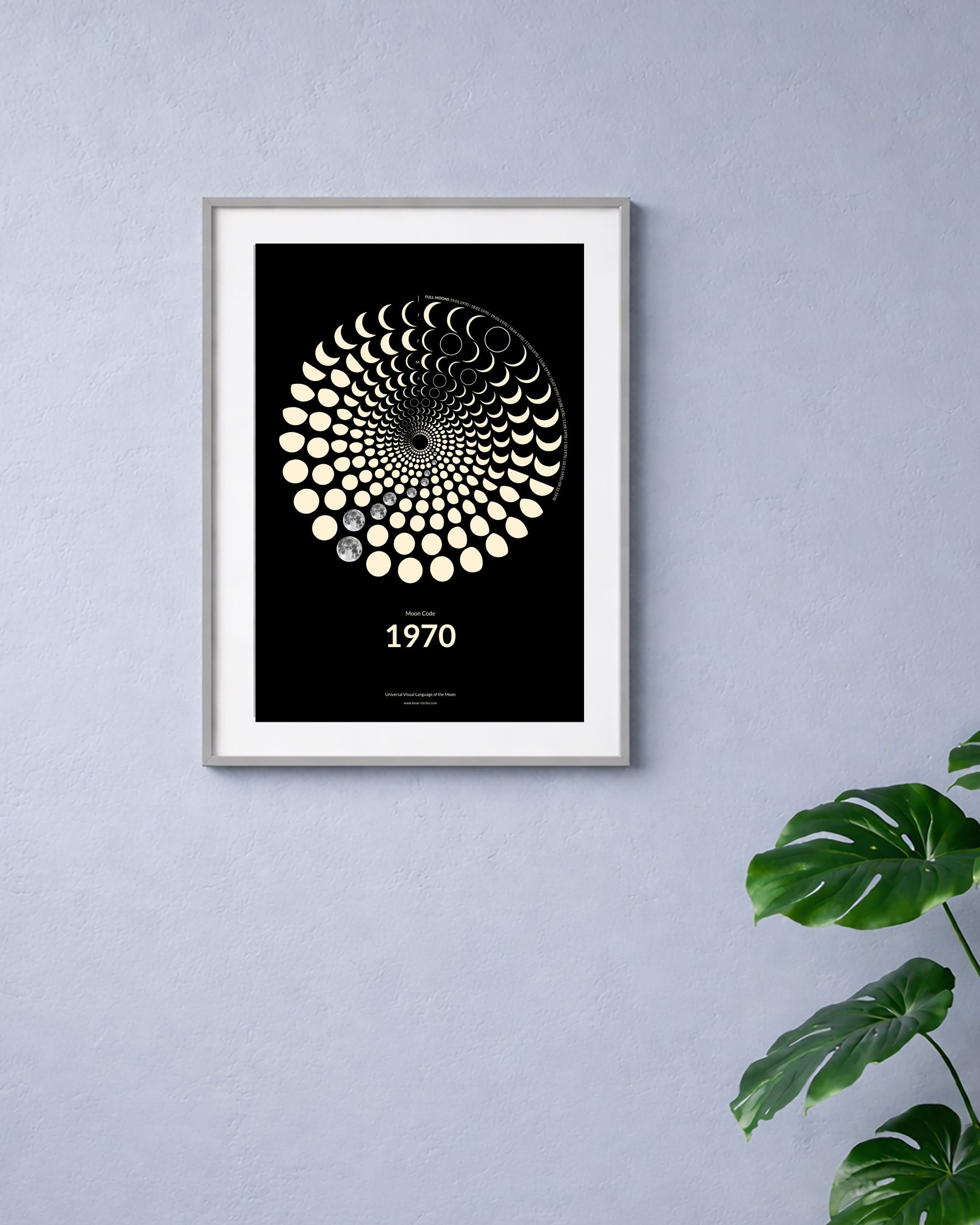 1970 Moon Code Poster an Wand – Vintage Glow Era Wanddekoration für 70er Jahre Nostalgie