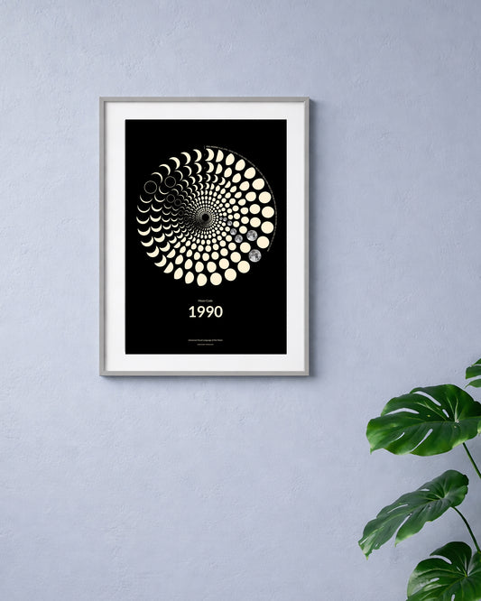 Moon Code Poster an der Wand – Moderne Astronomie Kunst im minimalistischen Stil