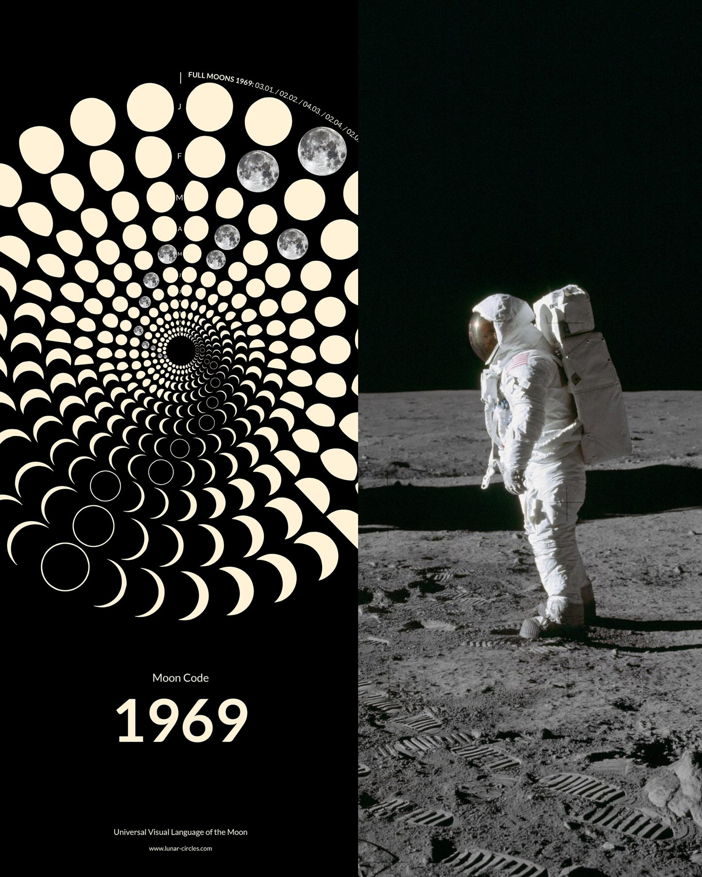 1969 Moon Landing Anniversary Poster – Historic Apollo 11 year lunar phases as premium wall art gift