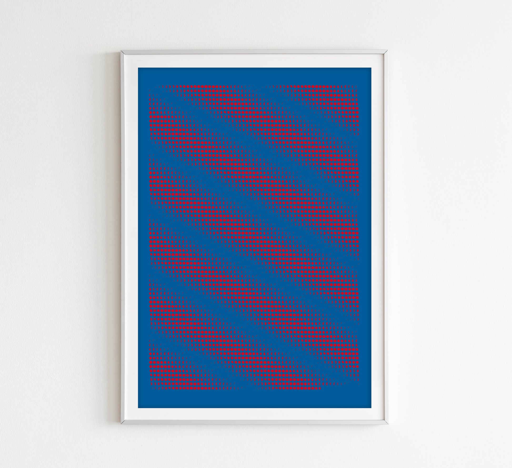 3650 Moons Limitierte Edition – Siebdruck Mondkunst von Theresa Lambrecht, kosmisches Muster in Blau-Rot auf 50x70 cm Papier.